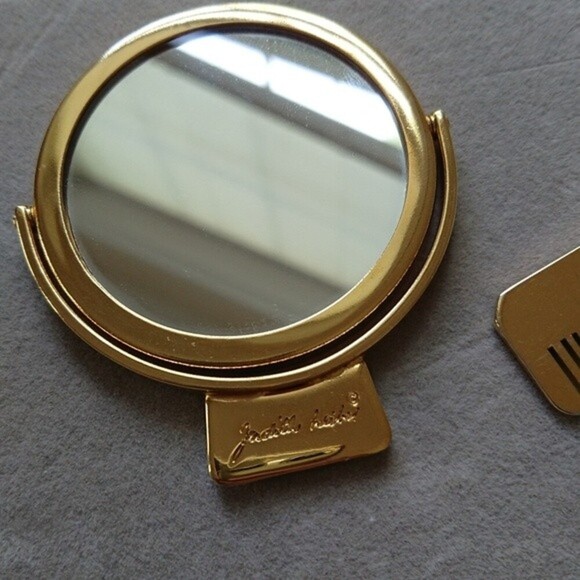 Judith Lieber Italy Designer mini Comb & mirror set goldplated - Picture 6 of 8